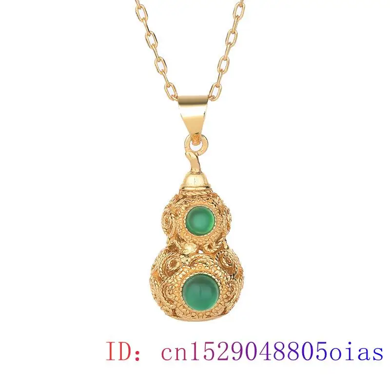 Green Jade Gourd Obesek Kitajski Kristalno Moda Amulet Ogrlica Cirkon Čar Ženske Naravnih Chalcedony Gemstone, Srebro 925 4
