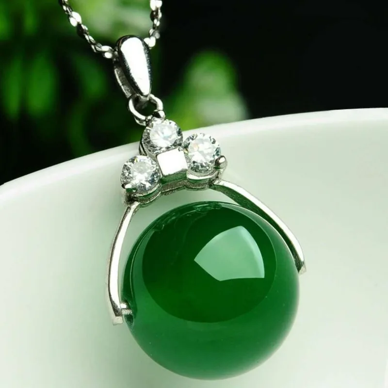 Naravni Green Jade Chalcedony Krog Agate Obesek 925 Srebrna Ogrlica Kitajski Vklesan Čar Nakit Modni Amulet za Ženske, Darilo 4