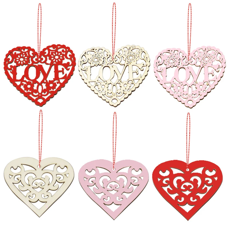 10Pcs Lesa Rezine Srce Votlih Ljubezen Diski Naravnih Obrti DIY valentinovo Poročno zabavo Ornament Sobi Doma Okraskov Dekor 4