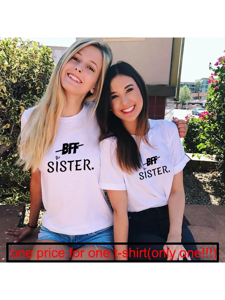 1 Kos BFF Sestra Pismo Tiskanja Ženske Grafični Kratek Rokav Majice za Poletje Estetske Najboljši Prijatelji, Sestre Mlada Dekleta Vrhovi Tee 4