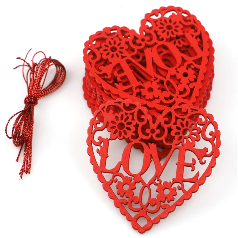 10Pcs Lesa Rezine Srce Votlih Ljubezen Diski Naravnih Obrti DIY valentinovo Poročno zabavo Ornament Sobi Doma Okraskov Dekor 5